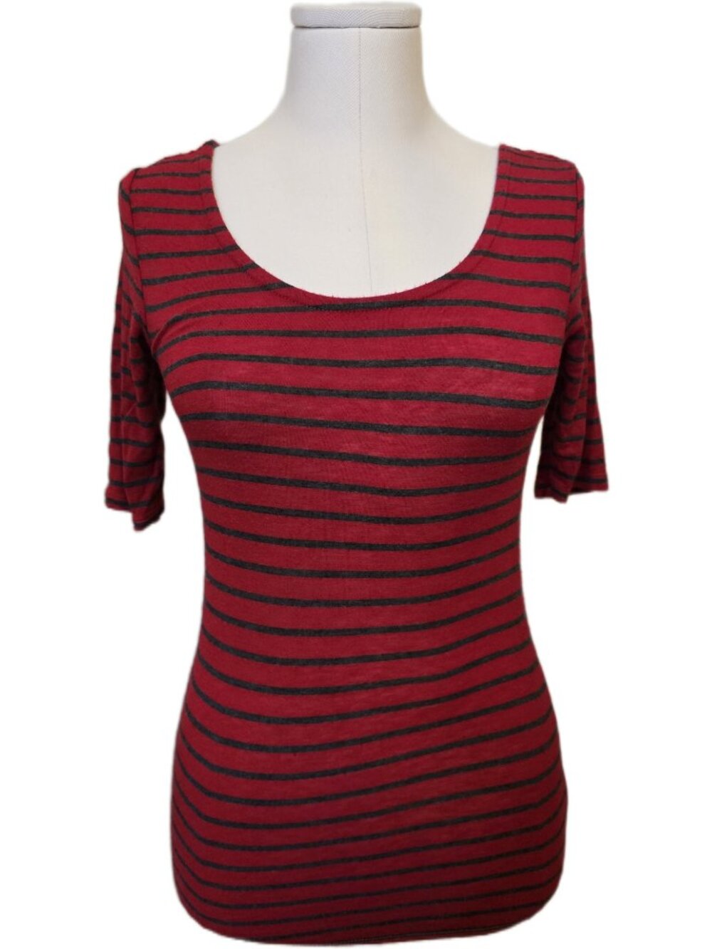 Vintage Y2K Red Black Striped Top Whimsigoth Grunge Indie Sleaze Tee T-Shirt S